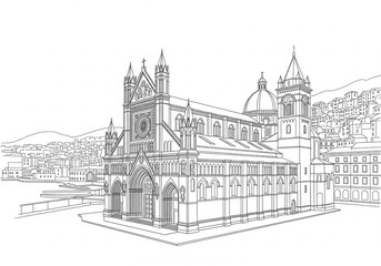 Obraz premium Cattedrale di San Lorenzo in Genova one line drawing style