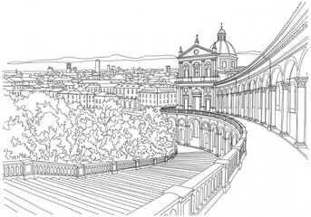 Portico di San Luca in Bologna one line drawing style