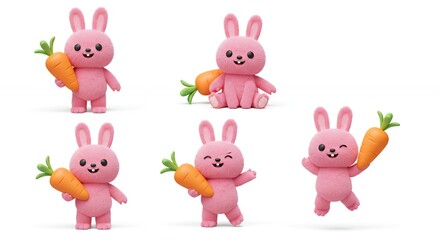 Pink rabbit figurines with carrots