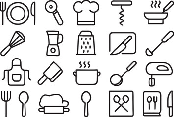 Obraz premium Collection of black outline kitchen and cooking icons
