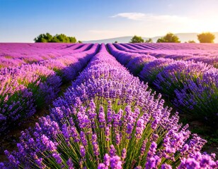 Fototapeta premium Vast lavender field at sunrise