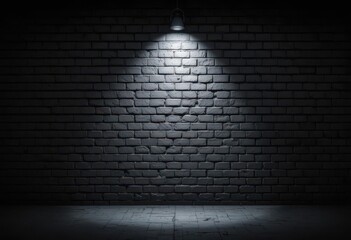  A gritty urban scene with a brick wall as the backdrop, illuminated by a single spotlight, evoking a sense of mystery.