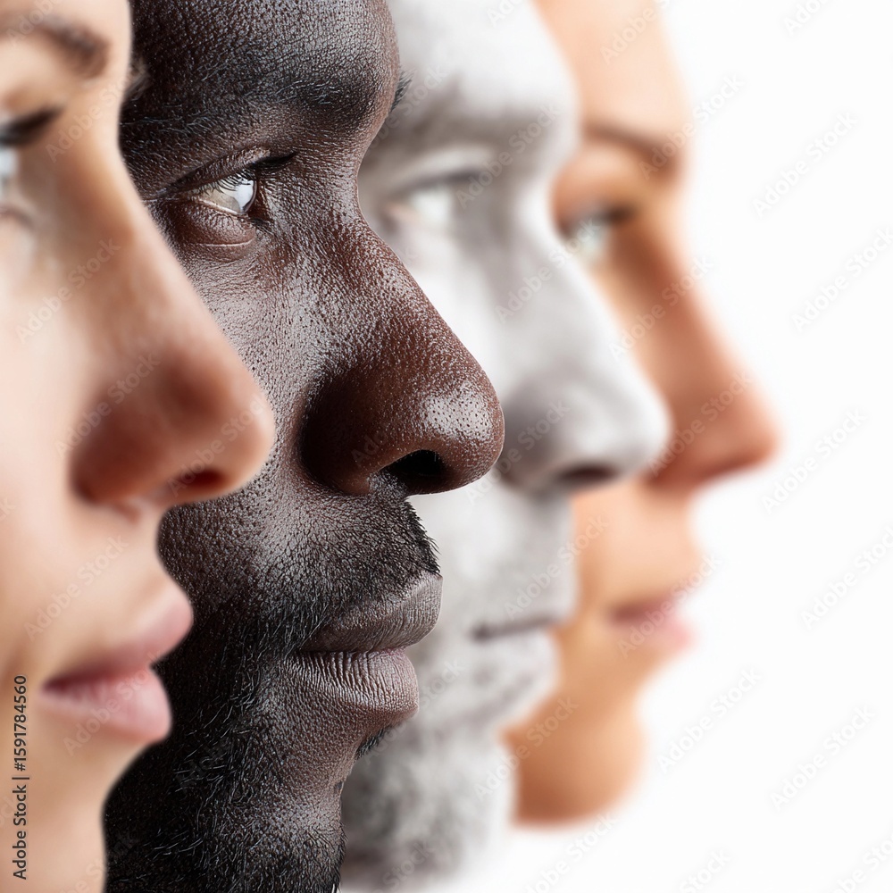 Fototapete diverse faces illustrating the spectrum of human identity and expression with a focus on distinct fe