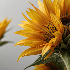 Golden Sunflower Blooming Side View with Soft Background
