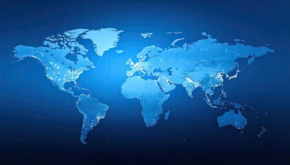 Obraz premium World map, light-blue continents on dark-blue background