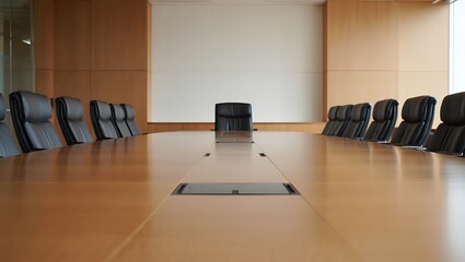 Empty Modern Boardroom With Long Table and Chairs Ready for Meeting