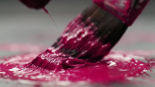 Paintbrushes and pink liquid