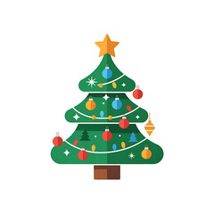 A festive christmas tree adorned with colorful ornaments and twinkling lights, topped with a bright star