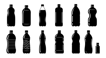 Fototapeta premium set of bottles silhouette illustration of various shapes of bottles on a transparent background