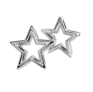 3D render of two silver chrome star shapes.