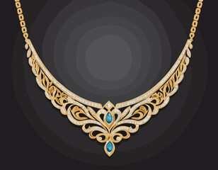 Elegant Gold Necklace Jewelry Vector Illustration