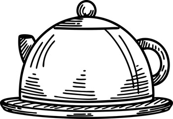 Fototapeta premium hand drawn cloche with handle and platter food serving dome, kitchenware cover illustration, vintage sketch