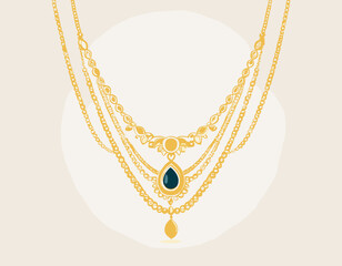 Elegant Gold Necklace Jewelry Vector Illustration