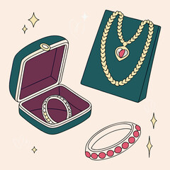 Luxury Jewelry Pack with Gourmet Chains, Necklaces, Rings, and Accessories – Vector Illustration