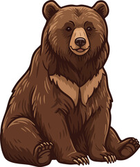 Brown bear sitting illustration with detailed fur texture and natural pose vector art