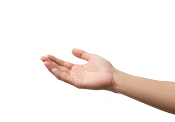 An open human hand with palm facing upwards, isolated on a transparent background