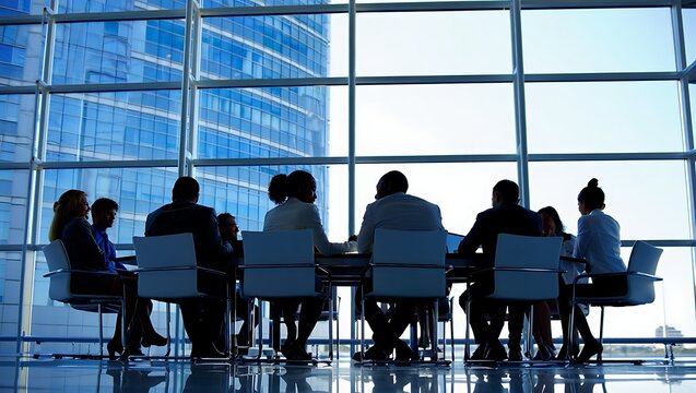 Diverse Team Meeting Discussing Strategy in a Modern Office With Large Windows