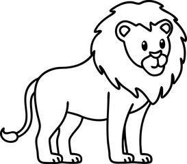 Fototapeta premium Cute outlined lion illustration for coloring activities animal drawing, simple wild cat design for kids