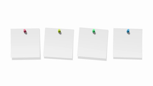 vier schaukelnde Notizzettel