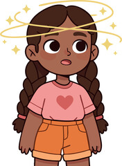 Girl Feeling Dizzy with Stars and Circles Around Head in Cartoon Style Vector Illustration