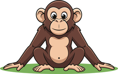 Obraz premium Cute cartoon monkey sitting on grass, adorable animal character, playful pose, children’s illustration, educational design, vector art, isolated, jungle theme