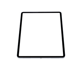 Tablet PC with blank screen isolated on transparent PNG.