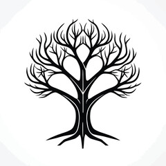 Stylized Black and White Tree Vector Illustration for Design Elements and Decorative Purposes, with bare branches creating a graphic focal point against a clean white background, suitable for various