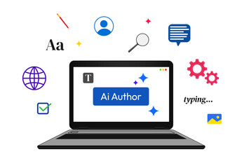 Artificial intelligence helping authors and writers concept design, transparent