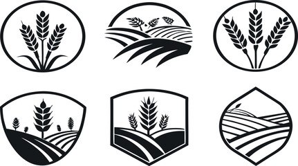 Set of Agriculture Badge Icons &ndash; Wheat and Farmland Logo Design Collection