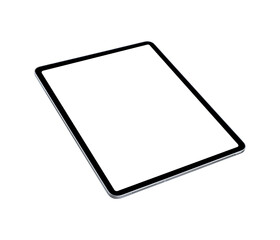 Tablet PC with blank screen isolated on transparent PNG.