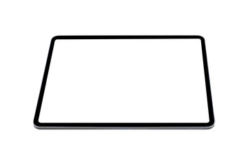 Tablet PC with blank screen isolated on transparent PNG.