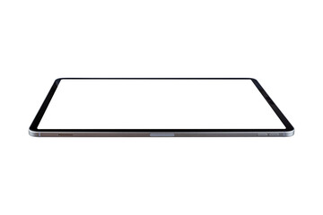 Tablet PC with blank screen isolated on transparent PNG.