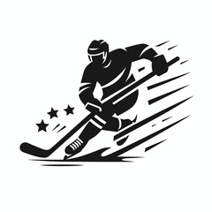 A Hockey player breakaway sprint. Sports Activity Playing Game Athlete Competition Clipart Line Art Vector Illustration. Ice fast dash toward goal for score attempt.