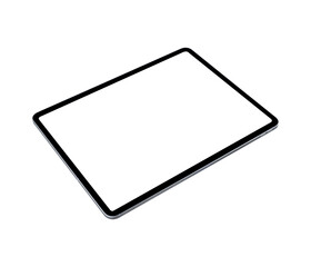 Tablet PC with blank screen isolated on transparent PNG.