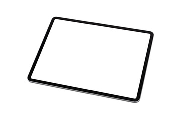 Tablet PC with blank screen isolated on transparent PNG.