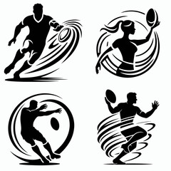 A Rugby player pass spiral. Sports Activity Playing Game Athlete Competition Clipart Line Art Vector Illustration. football propel curve motion ball motion via hand.