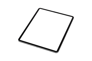 Tablet PC with blank screen isolated on transparent PNG.