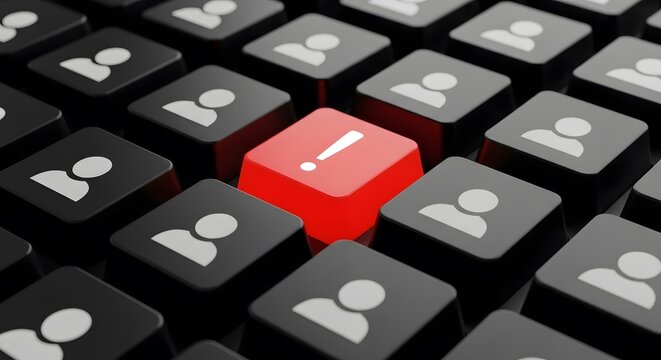 Access Denied Red Button Highlighted Among User Icons Representing Cybersecurity Alert - Powered by Adobe