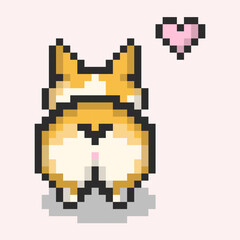 Pixel Art Corgi with Heart Cute 8 Bit Dog from Behind