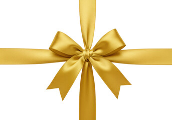 Fototapeta premium Elegant golden satin ribbon tied into a neat, symmetrical bow with a luxurious shimmer, isolated on a seamless, transparent background with ample copy space under even studio lighting, high-end