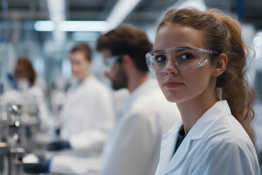 Diverse group of physicists collaborating on research at a modern scientific facility - Powered by Adobe