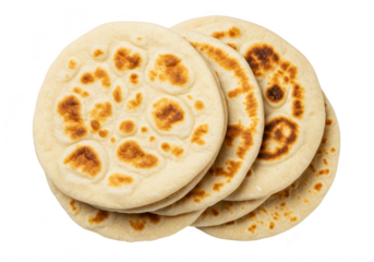 A stack of goldenbrown flatbreads with characteristic spots lies ready to be enjoyed isolated on transparent background