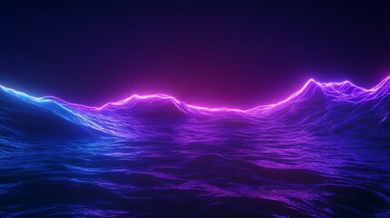 Abstract Glowing Mountain Range with Blue and Purple Neon Illumination