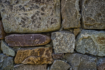 Stone and brick wall with various textures