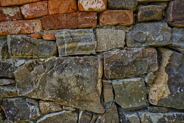 Stone and brick wall with various textures