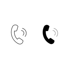 Phone call icons with ringing signal in black and outline styles, vector illustration
