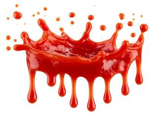 Red Sauce Drip and Splatter, Controlled Flow, Textured, Isolated on Transparent