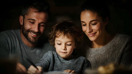 Fototapeta premium Family bonding over homework at the dinner table