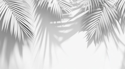 White background with shadows of palm leaves, tropical foliage, summer concept. With copy space for text or design