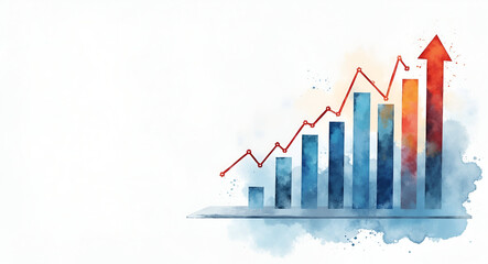 Watercolor style realistic depiction annual business analysis meeting financial metrics growth overview minimalist artistic layout in  Photo Stock  Concept  and empty space on the left side